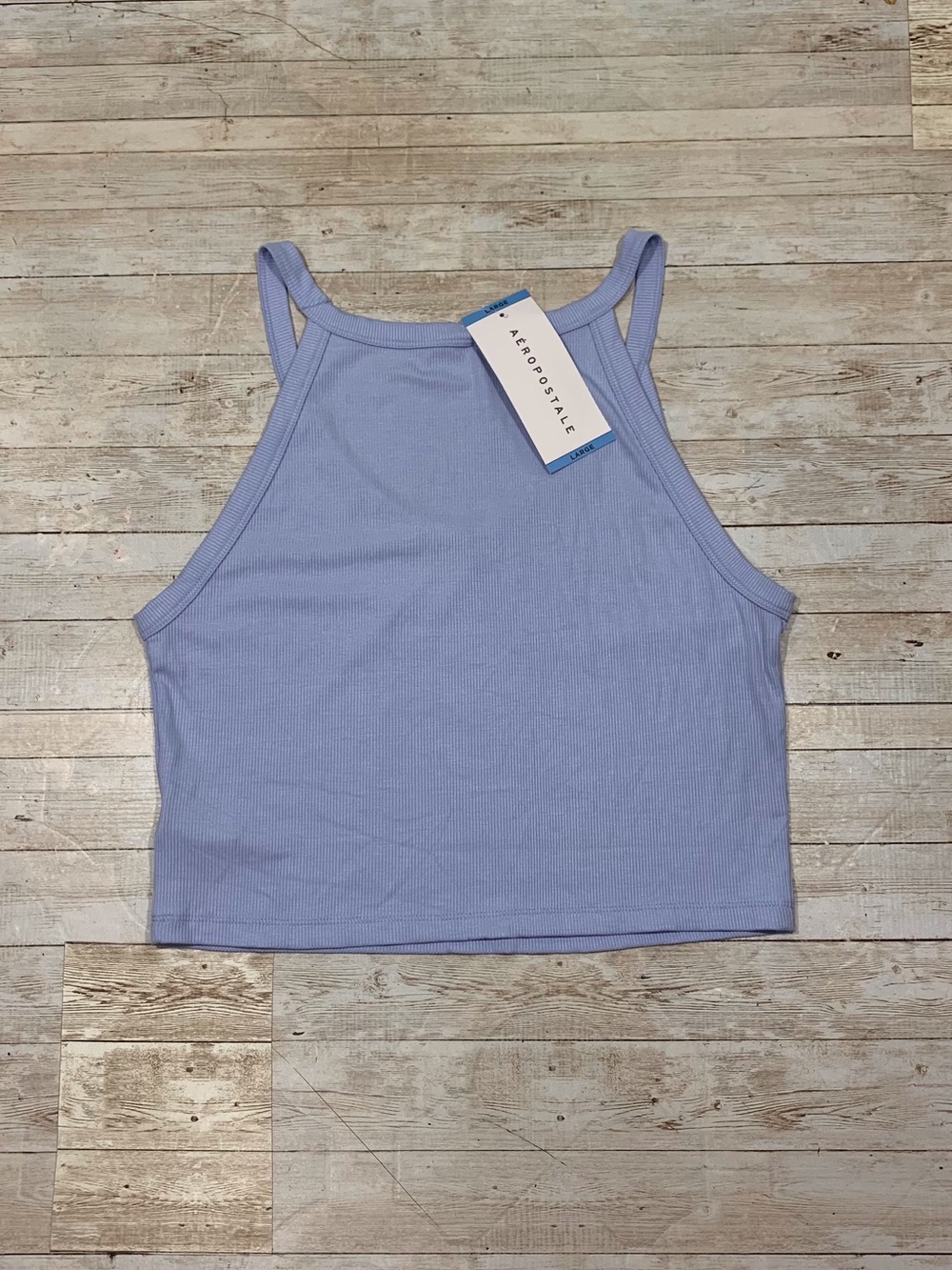 Aeropostale Wear 2-Ways Ribbed Cropped Tank Top Size L Light Blue NWT
